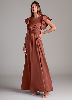 Azazie Daphne Bescheidene Brautjungfernkleider A-Linie Gestreift Stretch-Satin Bodenlänge Kleid image4