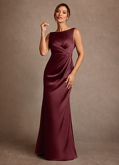 Azazie Baltimore Mother of the Bride Dresses Cabernet A-Line Pleated Stretch Satin Dress image1