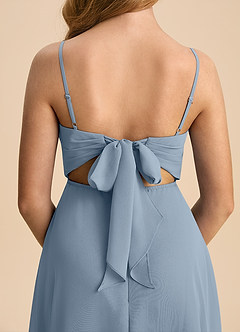 Azazie Shale Junior Dusty Blue A-Line Bow Chiffon Dress image7