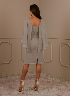 Azazie Mirra Abiti per la Madre della Sposa Abito Tubino in Chiffon con Scollo a U a Pieghe Taupe image3