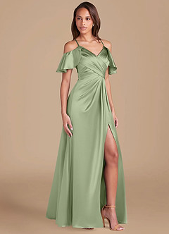 Azazie Dakota Venta Final Vestido de Auburn de Satén Metálico de Corte en A con Vestidos sin tirantes image3