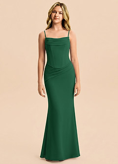 Azazie Sorrel Junior Vestido Verde Oscuro de Gasa de Corte Sirena con Plisado image5