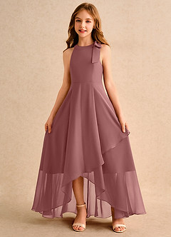 Azazie Boop Girls Formal Robe Demoiselle D'honneur Fillette Robe Trapèze en Mousseline de soie Arc Rose Du Désert image5