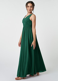 Azazie Kora Junior Emerald A-Line Pleated Chiffon Dress image3