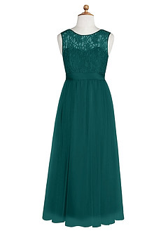 Azazie Georgette Junior Peacock A-Line Lace Tulle Dress image8