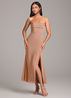 Azazie Saige Bridesmaid Dresses Champagne Rose Sheath Off the Shoulder Chiffon Convertible Dress image6