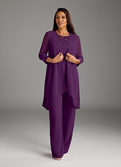 Azazie Maura Mother of the Bride Dresses Grape Jumpsuit/Pantsuit Sequins Chiffon Dress image1