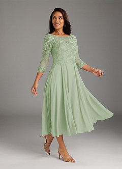 Azazie Marge Mother of the Bride Dresses Dusty Sage A-Line Scoop Lace Chiffon Dress image1