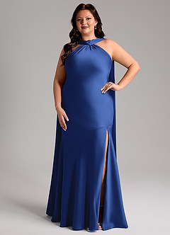 Azazie Kinsley Bridesmaid Dresses Royal Blue Mermaid Side Slit Stretch Satin Dress image8