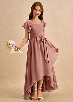 Azazie Milly Girls Formal Flower Girl Dresses Cedar Rose A-Line Pleated Chiffon Dress image1