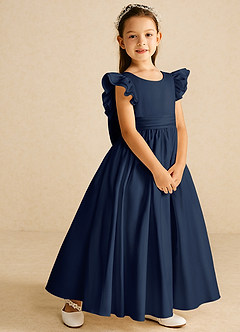 Azazie Piglette Blumenmädchenkleider A-Linie Schleifen Matte Satin Kleid Dunkelmarine image5