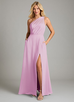 Azazie Phaedra Bridesmaid Dresses Candy Pink A-Line One Shoulder Chiffon Dress image3