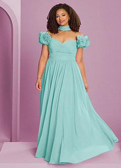 Barbie ♥ Azazie Jurken voor bruidsmeisjes Converteerbaar Jurk van Chiffon met A-Lijn Off the Shoulder Aqua image15