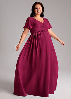 Azazie Verna Maternity Bridesmaid Dresses A-Line V-Neck Ruched Chiffon Floor-Length Dress image9