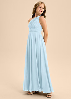 Azazie Charlize Junior Sky Blue A-Line Pleated Chiffon Dress image4