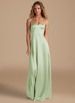 Azazie Mei Bridesmaid Dresses Dusty Sage A-Line Metallic Satin Dress image3
