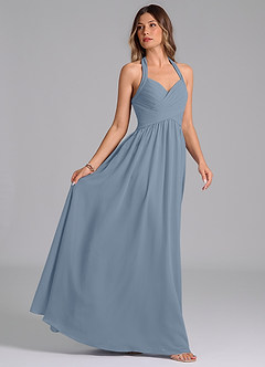 Azazie Darlyn Bridesmaid Dresses Dusty Blue A-Line Pleated Chiffon Dress image6