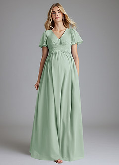 Azazie Verna Maternity Bridesmaid Dresses A-Line V-Neck Ruched Chiffon Floor-Length Dress image4