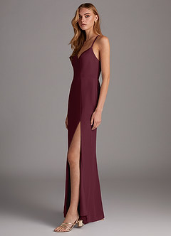 Azazie Manila Brautjungfernkleider Etui V-Hals Chiffon Kleid Cabernetrot image4