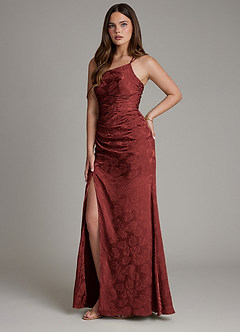 Azazie Mishka Vestidos de damas de honor Vestido de Jacquard Color óxido de Jacquard Floral de Corte Recto con Hombro unilateral image1