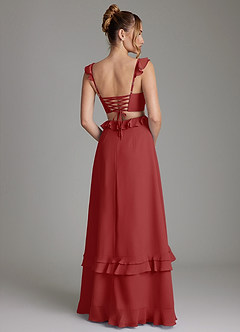 Azazie Malaya Bridesmaid Dresses Rust A-Line Corset Chiffon Dress image2
