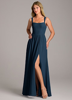 Azazie Rosaline Brautjungfernkleider A-Linie Seitliche Cut-Outs Chiffon Kleid Dunkelmarine image5