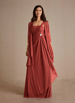 Azazie Clinton Mother of the Bride Dresses Terracotta A-Line Pleated Mesh Dress image5