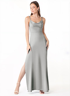 Azazie Alaija Abiti da Damigella Abito Sirena in Raso Elasticizzato Spacco Laterale Argento image2