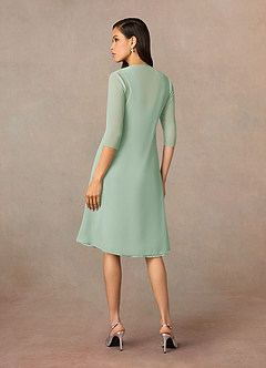 Azazie Olivia At-home Try On Dresses Agave A-Line Square Neckline Pleated Chiffon Dress image2