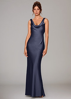 Azazie Rylina Robes de demoiselle d'honneur Robe Sirène en Satin extensible Bleu Orageux image1