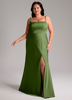 Azazie Lidia Bridesmaid Dresses Juniper Mermaid Side Slit Stretch Satin Dress image3
