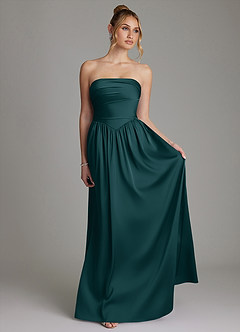 Azazie Zena Bridesmaid Dresses Pine A-Line Strapless Stretch Satin Dress image4