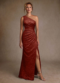 Azazie Joylin Mother of the Bride Dresses Terracotta Trumpet One Shoulder Floral Burnout Dress image4