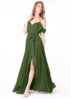 Azazie Lyney Jurken voor bruidsmeisjes Jurk van Chiffon met A-Lijn Off the Shoulder Olijf image3