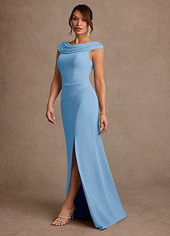 Azazie Irvine Kleider für die Brautmutter A-Linie Plissee Chiffon Kleid Puderblau image1