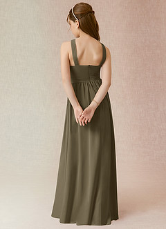 Azazie Jiya Junior Abito A-Line in Chiffon Plissettato Willow Green image2