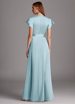 Azazie Nico Vestidos de damas de honor Vestido de Azul Cielo de Satén Elástico de Corte en A con Cuello en V image3