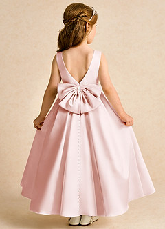 Azazie Cherry Flower Girl Dresses Blushing Pink Blushing Pink Ball-Gown Pleated Matte Satin Dress image1