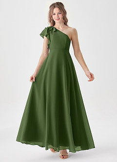 Azazie Arabella Junior Robe Trapèze en Mousseline de soie Rayé Olive image1
