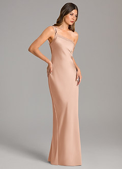 Azazie Monroe Bridesmaid Dresses Rose Gold Mermaid One Shoulder Stretch Satin Dress image5