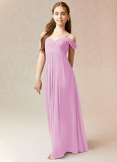 Azazie Kaitlynn Junior Candy Pink A-Line Off the Shoulder Chiffon Dress image4