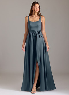 Azazie Elliott Bridesmaid Dresses Twilight A-Line with Pockets Stretch Satin Dress image3