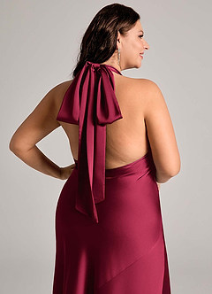 Azazie Velli Bridesmaid Dresses Burgundy Mermaid High Neck Stretch Satin Dress image11