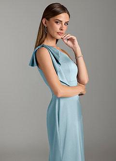 Azazie Rinna Vestidos de damas de honor Vestido de Azul Malhumorado de Satén Elástico de Corte Sirena con Volante image6