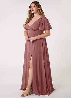 Azazie Kimber Bridesmaid Dresses Desert Rose A-Line Flounce Sleeve Chiffon Dress image7