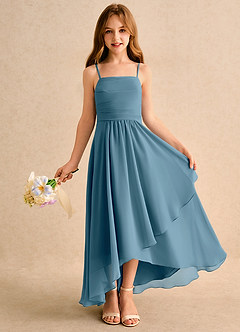 Azazie Twilight Dance Girls Formal Blumenmädchenkleider A-Linie Plissee Chiffon Kleid Bermudablau image1