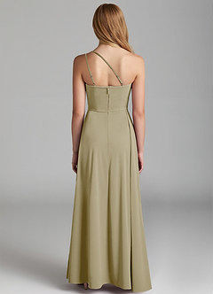 Azazie Maron Junior Moss Green A-Line Pleated Stretch Satin Dress image4