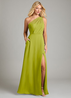Azazie Phaedra Jurken voor bruidsmeisjes Jurk van Chiffon met A-Lijn One-Shoulder Citroengras image1