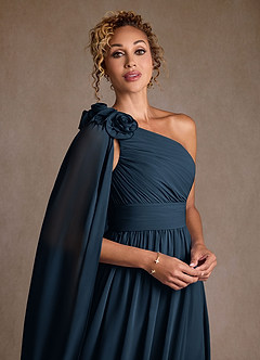 Azazie Lancaster Abiti per la Madre della Sposa Abito A-Line in Chiffon Monospalla Marino Scuro image4