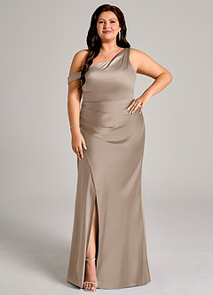 Azazie Madelyn Bridesmaid Dresses Taupe Mermaid One Shoulder Stretch Satin Convertible Dress image9